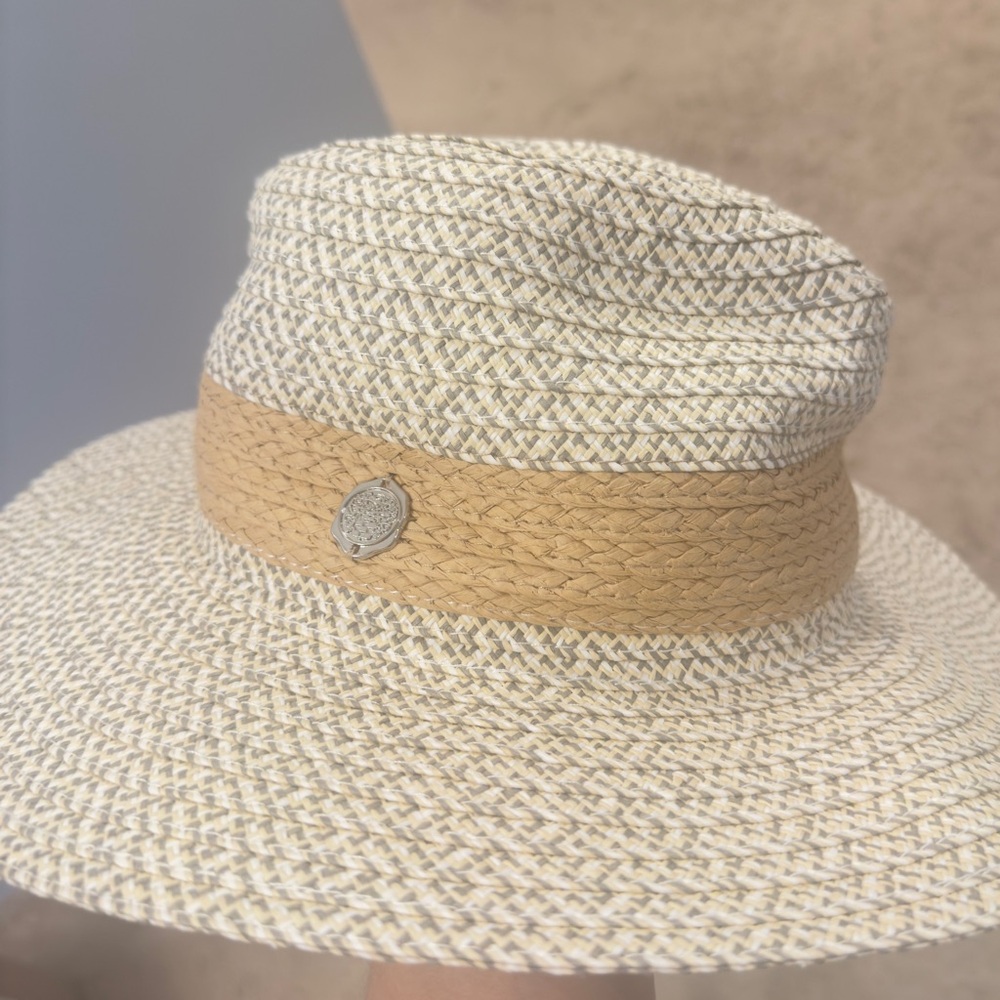 Vince Camuto Cream and Tan Woven Hat